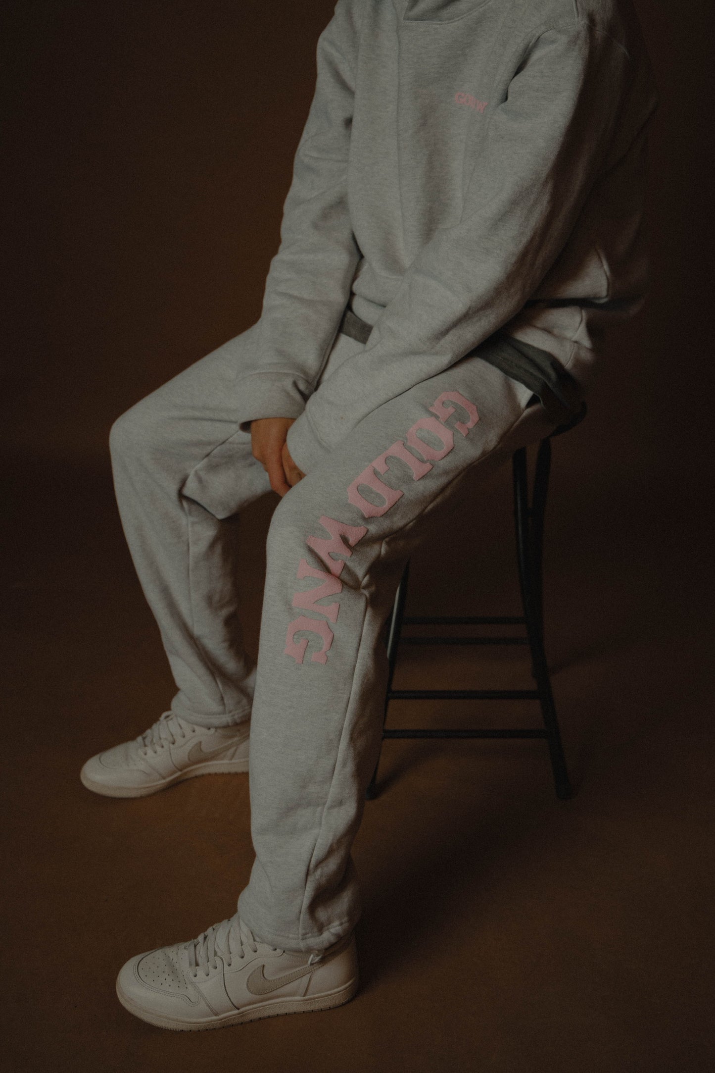 Logo Sweatpants in Ash Gray & Pink